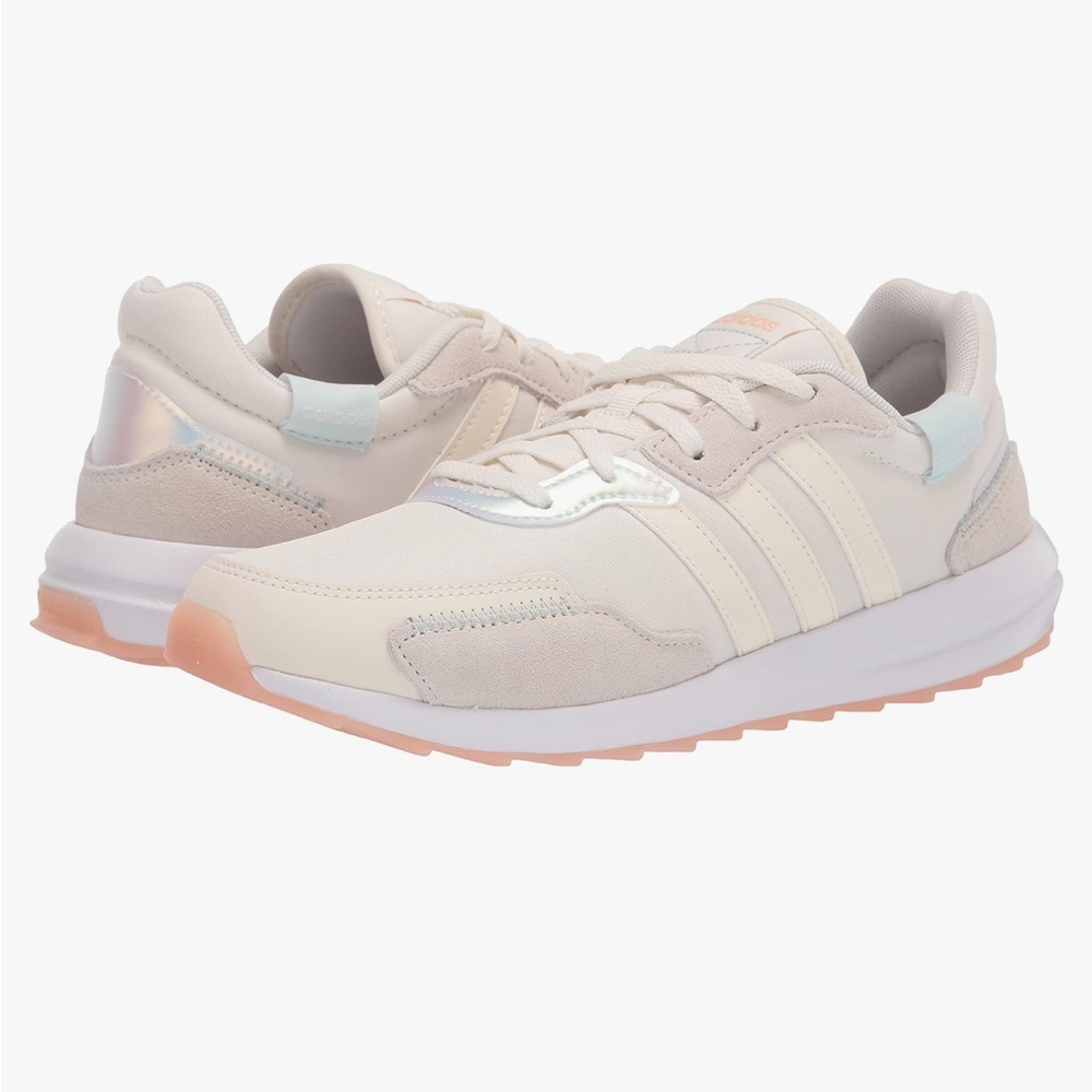 Retrorun Adidas Sneakers- soft vanilla white color with reflective rainbow